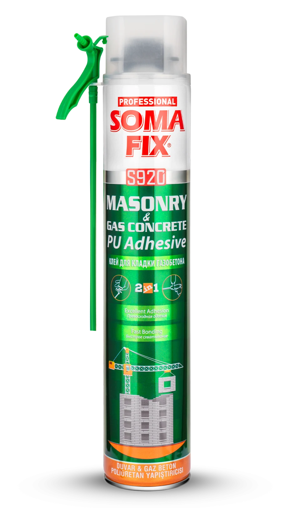 Adhesive foam — SOMAFIX 2-IN-1 S920 · Wall mounted, Gun grade, For brick and aerated concrete